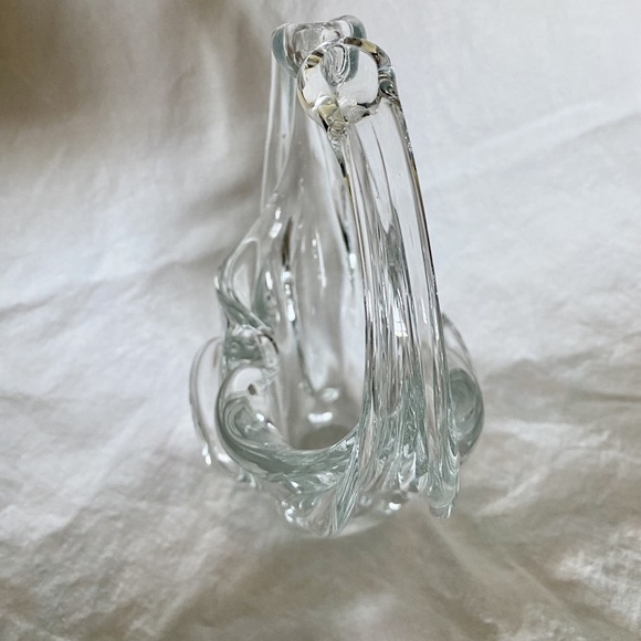 Murano Hand Blown Crystal Clear Glass Basket -  Collectible Glass - Picture 3 of 10